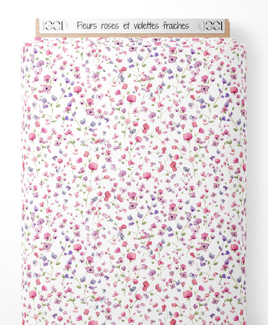 Tissu - Fleurs roses et violettes fraîches