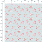 Tissu - Fleurs roses sur bleu clair