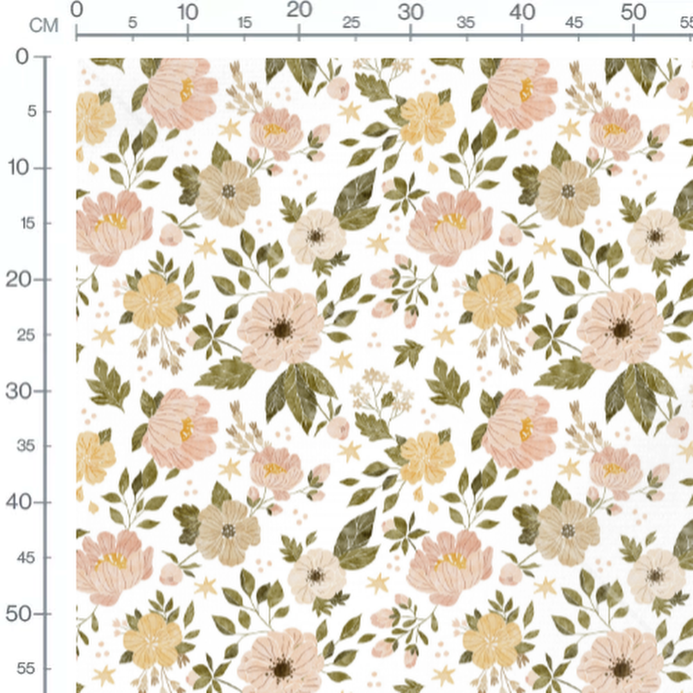 Tissu - Fleurs roses et jaunes étoilées