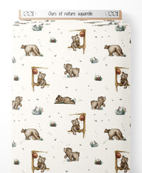 Tissu - Ours et nature aquarelle