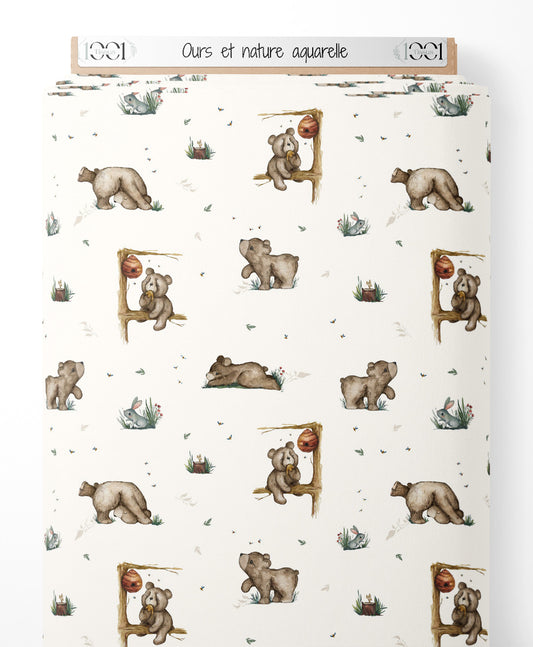 Tissu - Ours et nature aquarelle