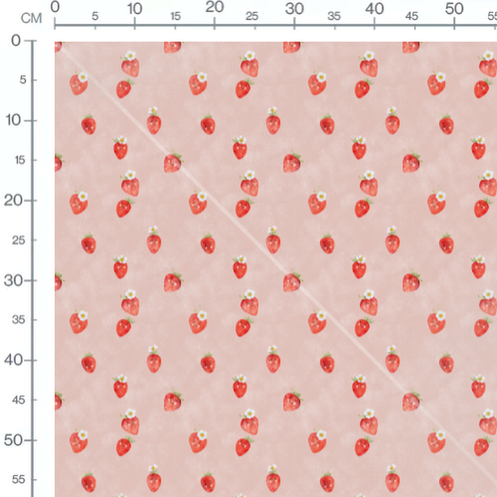 Tissu - Fraises souriantes et fleurs