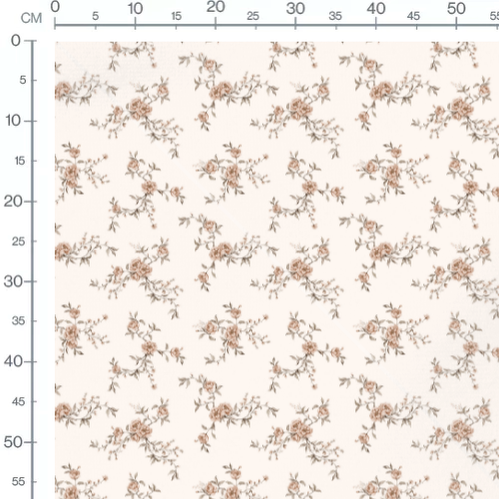 Tissu - Roses beige et feuillage subtil