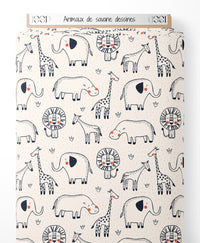 Tissu - Animaux de savane dessinés
