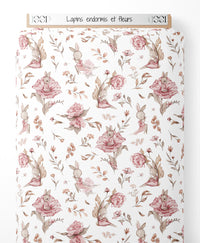 Tissu - Lapins endormis et fleurs