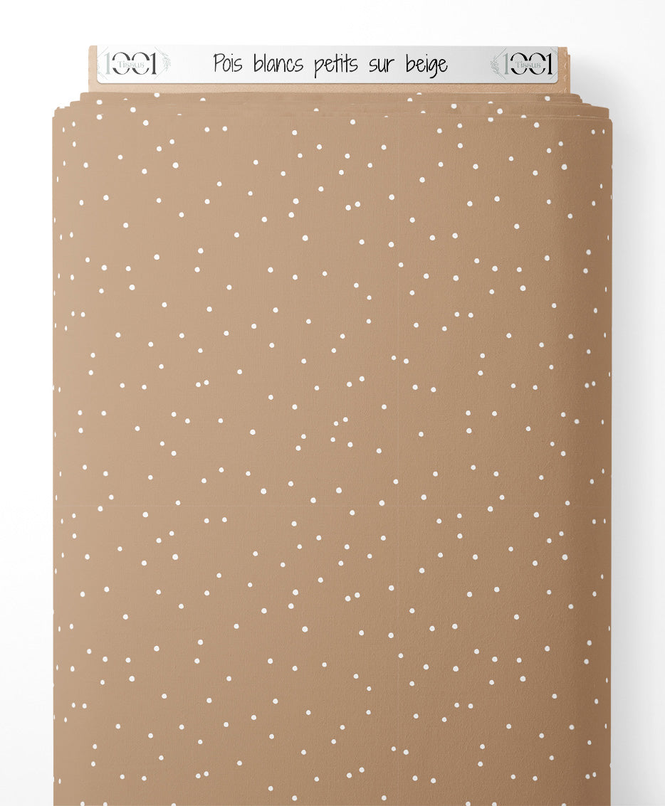 Tissu - Pois blancs petits sur beige