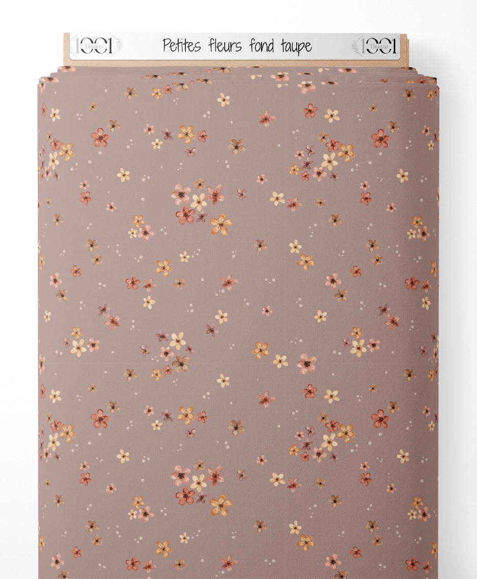 Tissu - Petites fleurs sur fond taupe