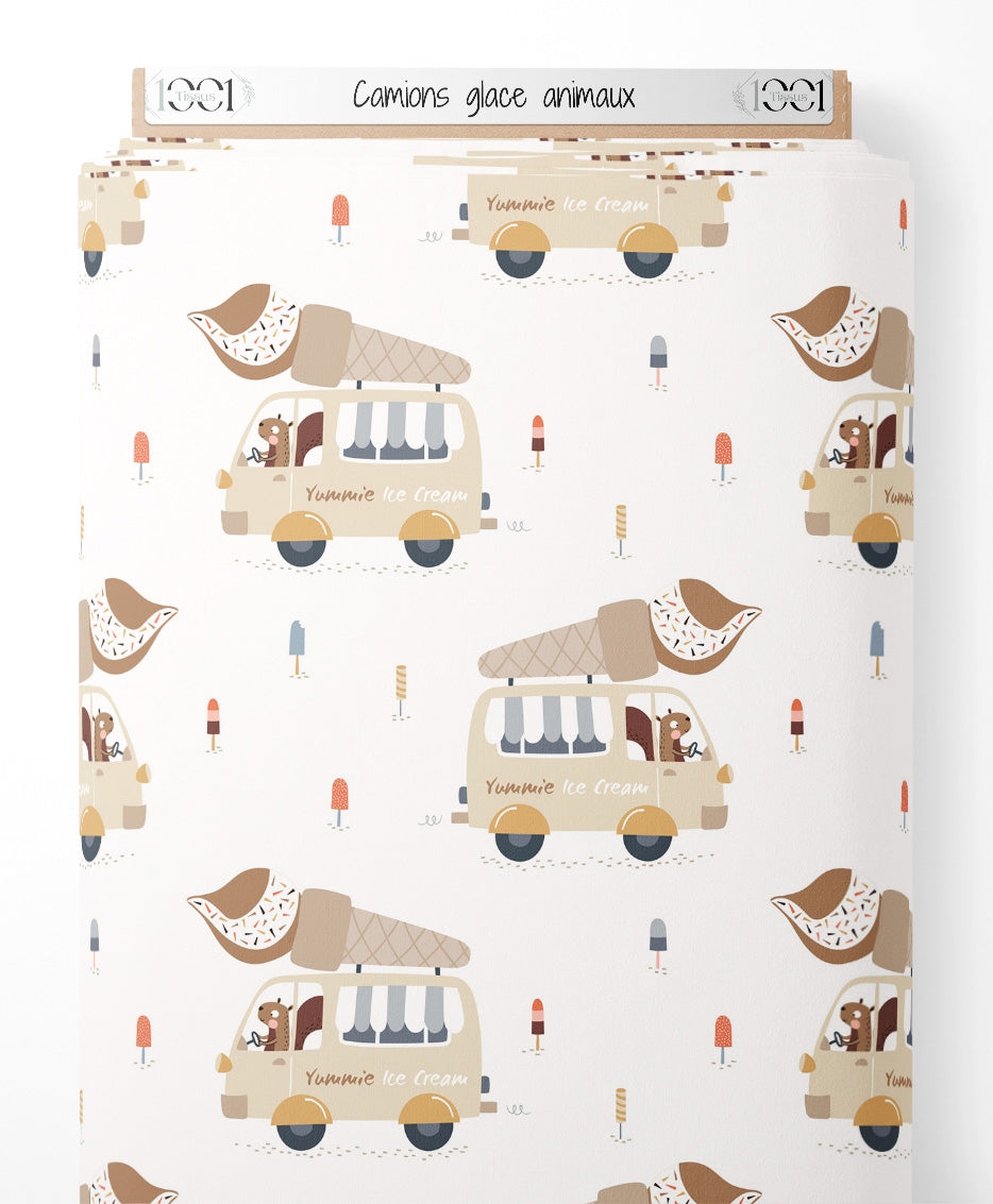 Tissu - Camions glace animaux