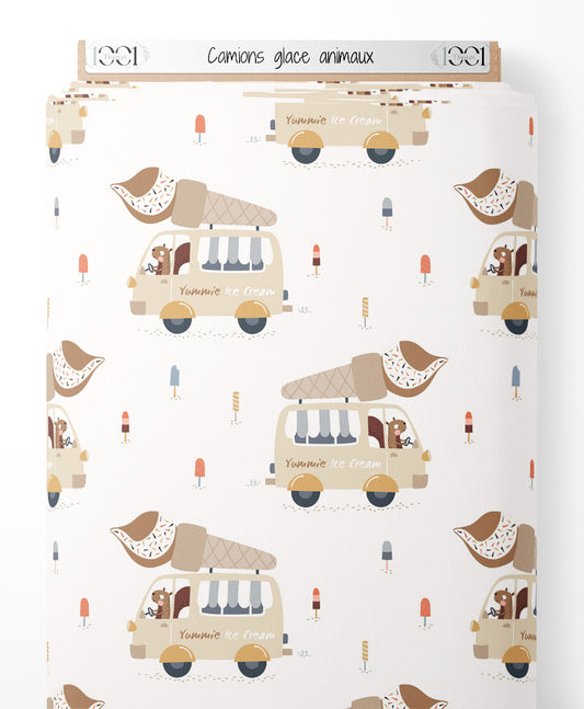 Tissu - Camions glace animaux