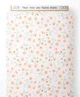 Tissu - Fleurs roses avec touches brunes