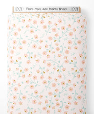 Tissu - Fleurs roses avec touches brunes