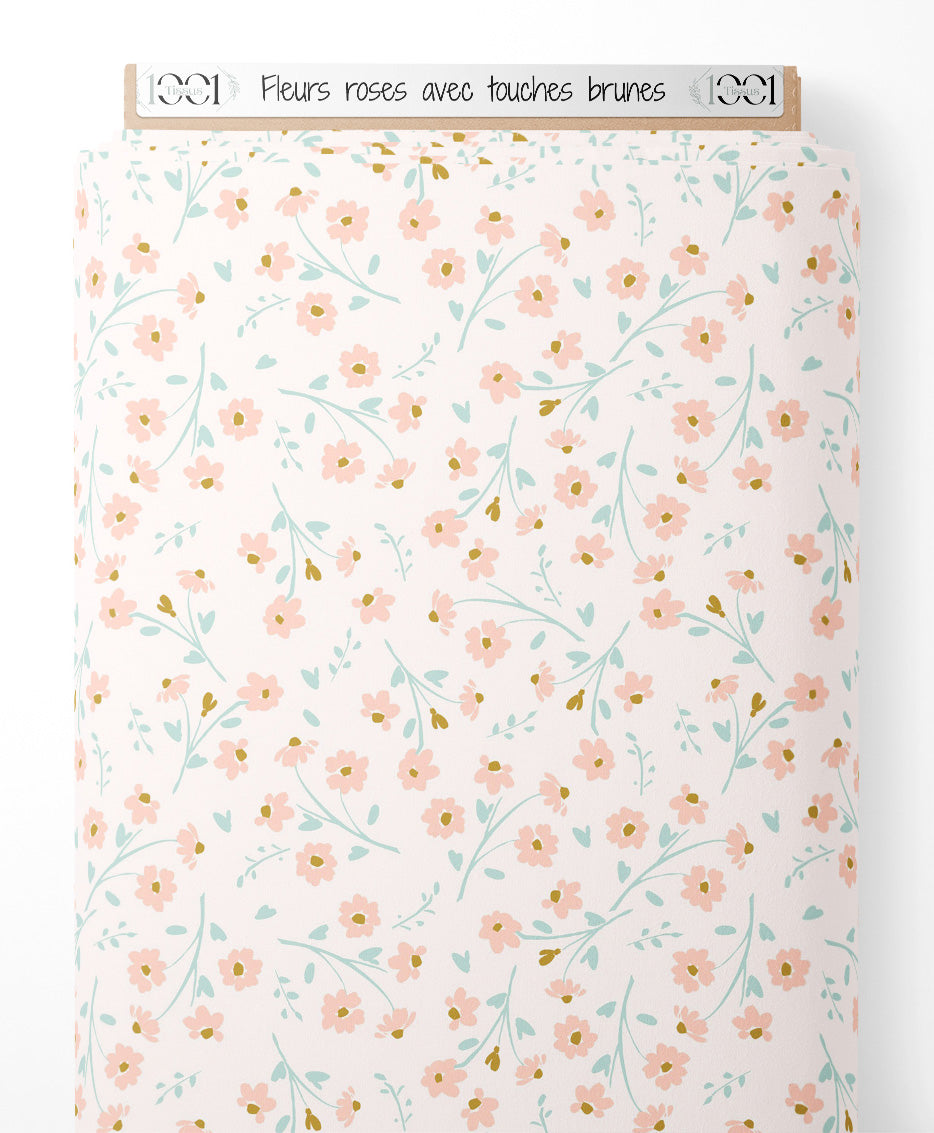 Tissu - Fleurs roses avec touches brunes