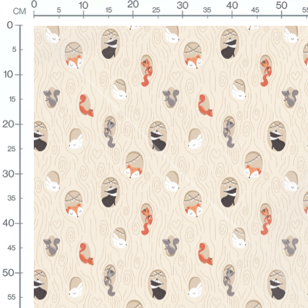 Tissu - Animaux de la forêt endormis