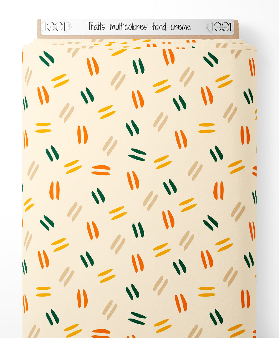 Tissu - Traits multicolores sur fond crème