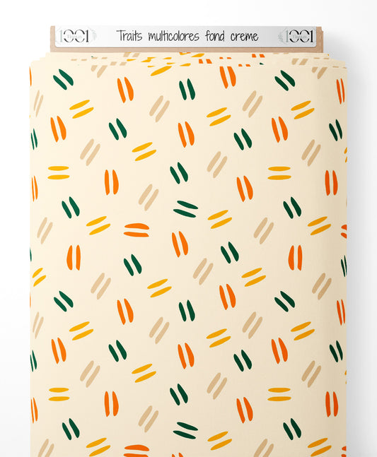 Tissu - Traits multicolores sur fond crème