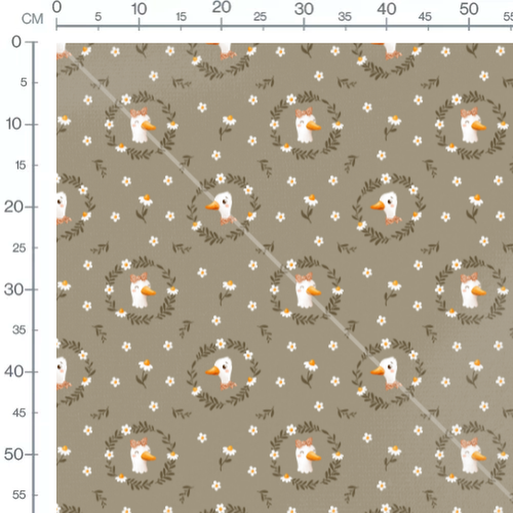 Tissu - Oiseaux et fleurs sur fond taupe