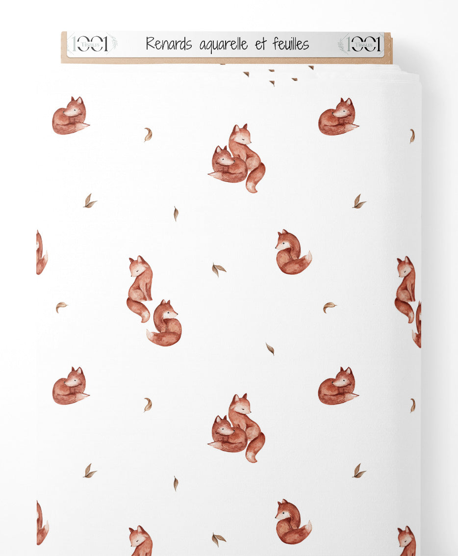 Tissu - Renards aquarelle et feuilles