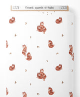 Tissu - Renards aquarelle et feuilles