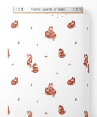 Tissu - Renards aquarelle et feuilles
