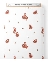 Tissu - Renards aquarelle et feuilles