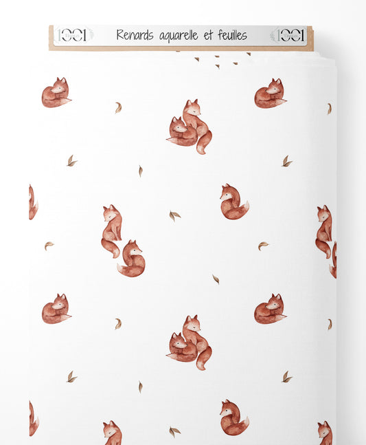 Tissu - Renards aquarelle et feuilles
