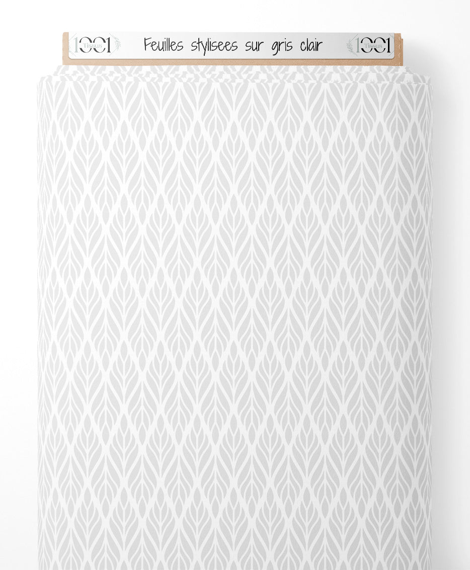 Tissu - Feuilles stylisées sur gris clair