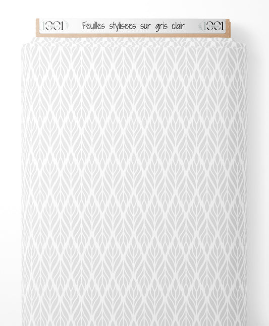 Tissu - Feuilles stylisées sur gris clair