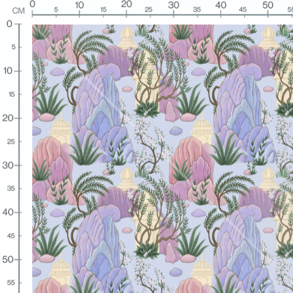 Tissu - Rochers et végétation exotique