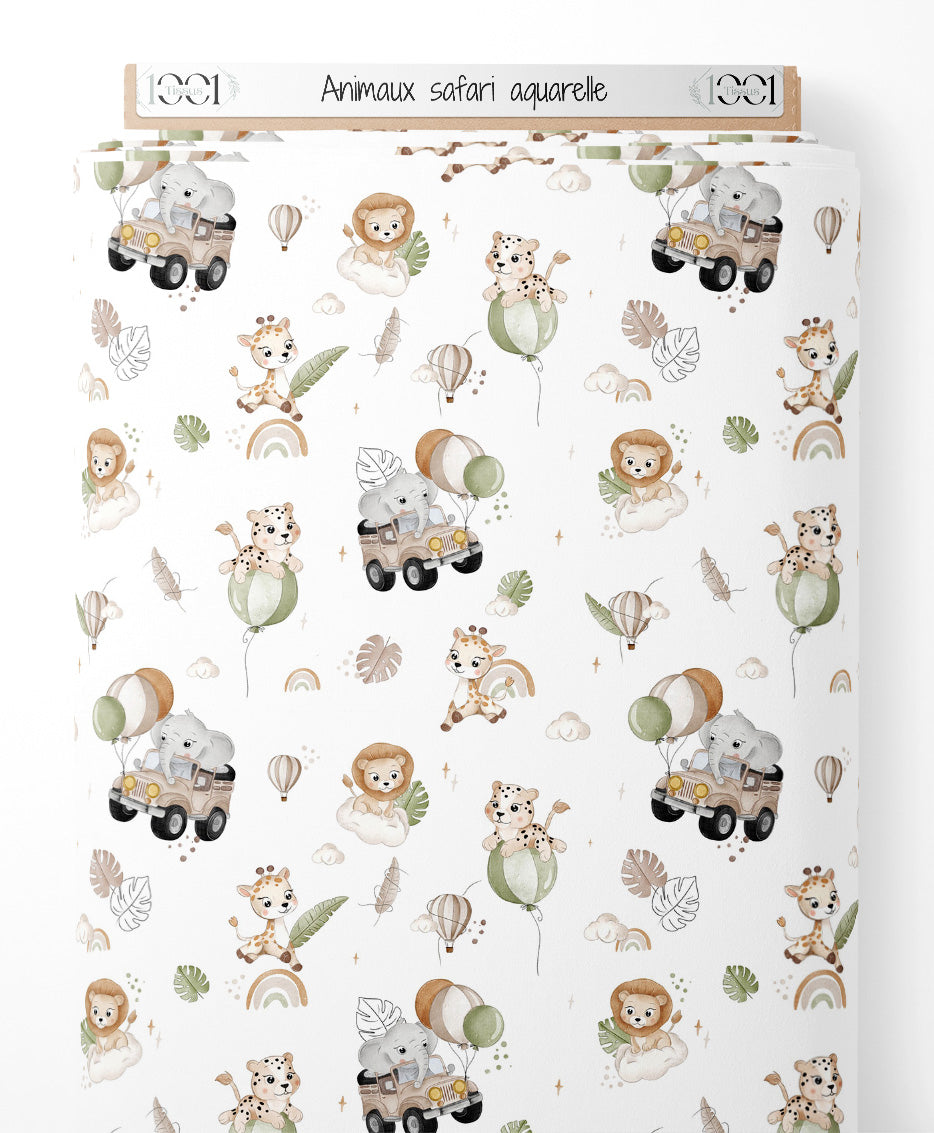 Tissu - Animaux safari aquarelle
