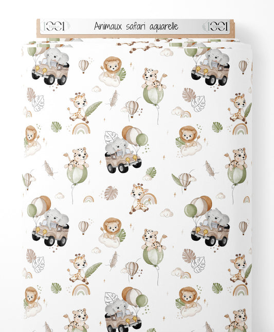 Tissu - Animaux safari aquarelle
