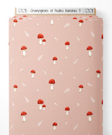 Tissu - Champignons et feuilles blanches 3