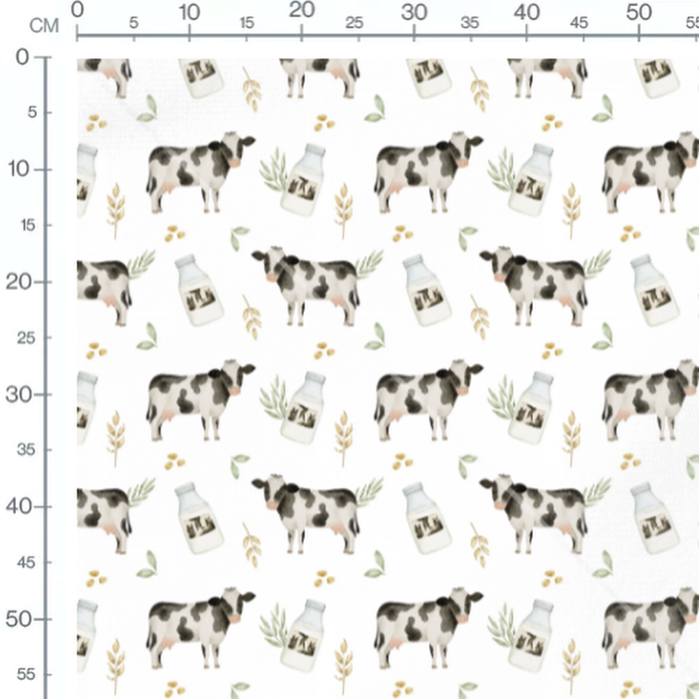 Tissu - Vaches et bouteilles de lait