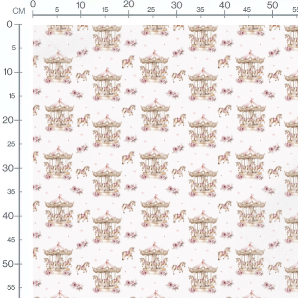Tissu - Carrousels et chevaux roses