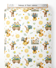 Tissu - Animaux et fleurs colorées