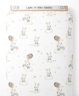 Tissu - Lapins et étoiles blanches