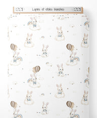 Tissu - Lapins et étoiles blanches