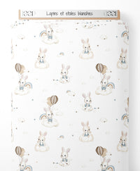 Tissu - Lapins et étoiles blanches