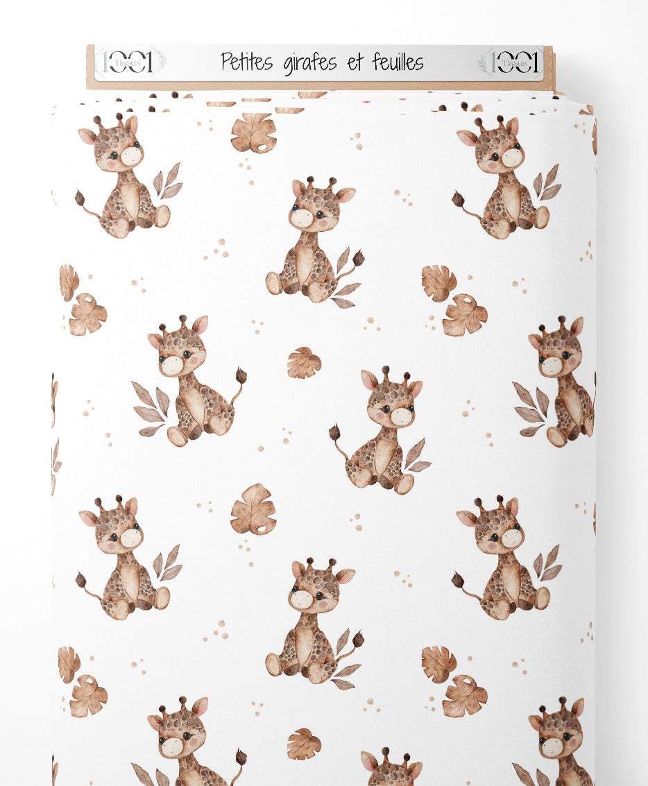 Tissu - Petites girafes et feuilles