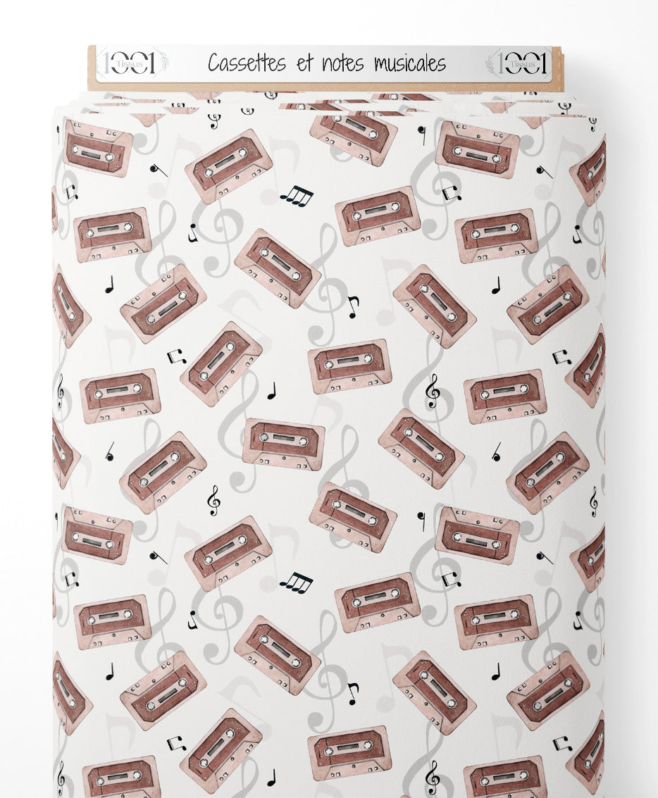Tissu - Cassettes et notes musicales