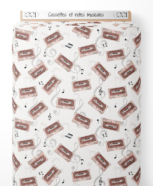Tissu - Cassettes et notes musicales