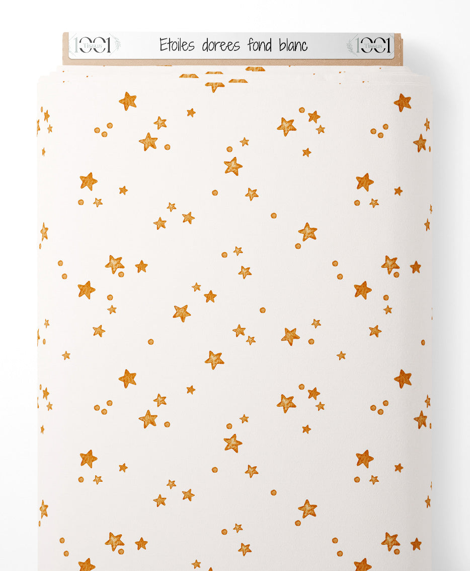 Tissu - Étoiles dorées sur fond blanc