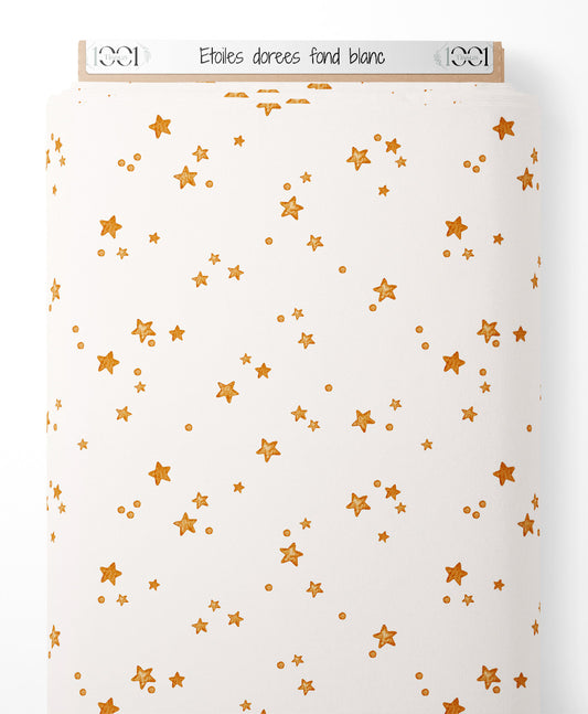 Tissu - Étoiles dorées sur fond blanc