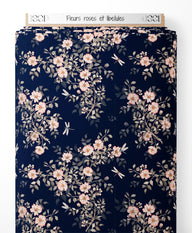Tissu - Fleurs roses et libellules