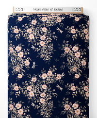 Tissu - Fleurs roses et libellules