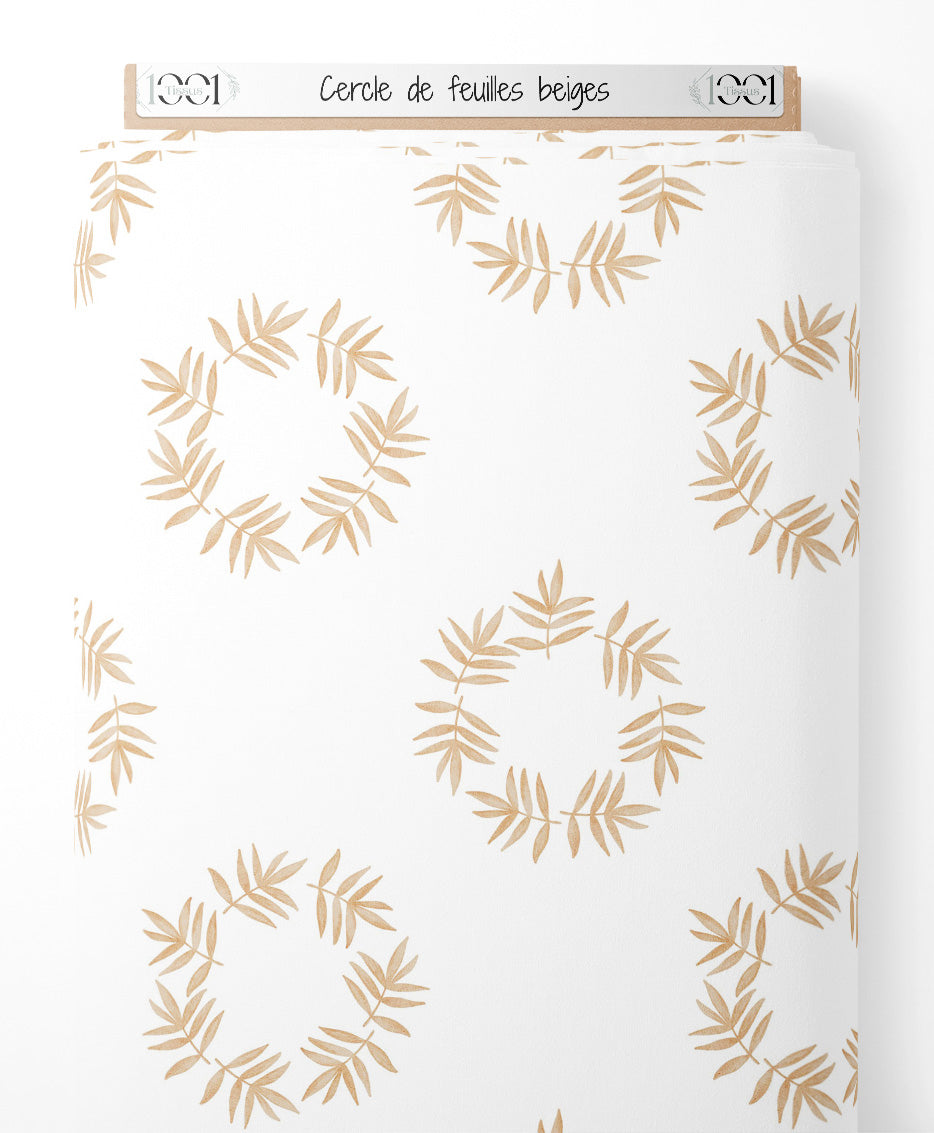 Tissu - Cercle de feuilles beiges