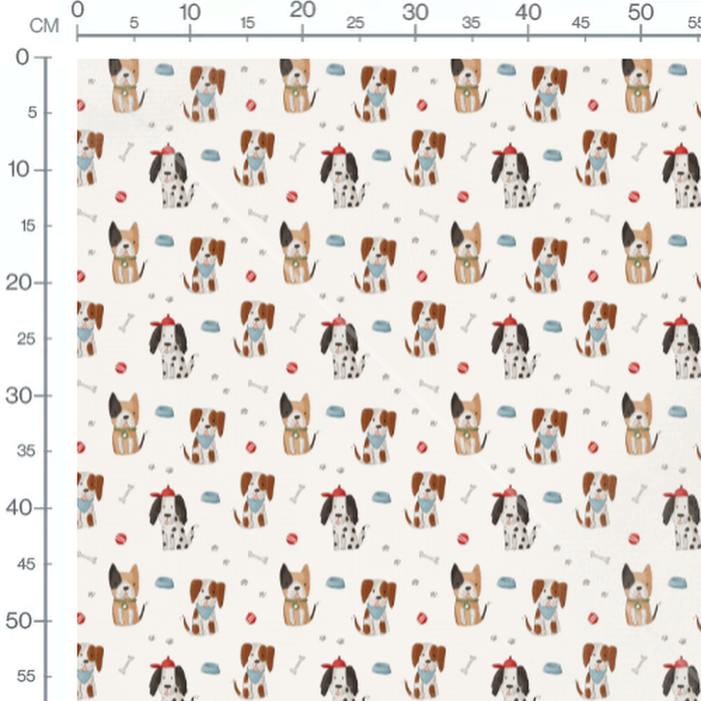 Tissu - Chiens sur fond blanc coloré 2