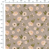 Tissu - Fleurs roses sur fond taupe