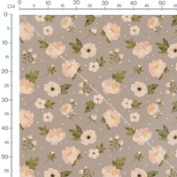 Tissu - Fleurs roses sur fond taupe