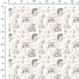 Tissu - Animaux et champignons dessinés