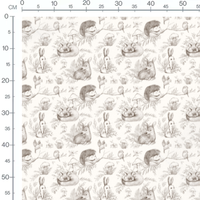 Tissu - Animaux et champignons dessinés